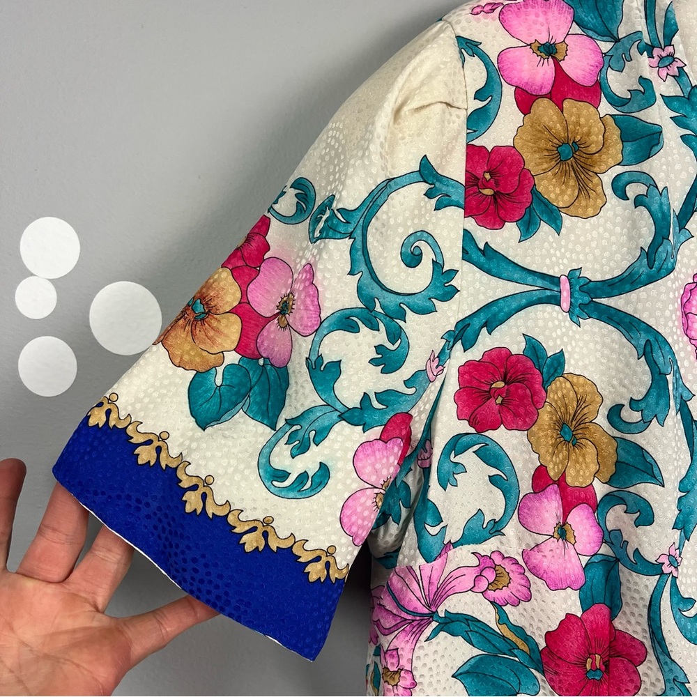 Talbots Vintage 100% Silk Embroidered Floral Skirt Suit Set Size 16 - Picture 3 of 13